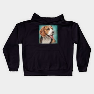 Adorable Beagle Painting with Its Tongue Out on Green Background Kids Hoodie